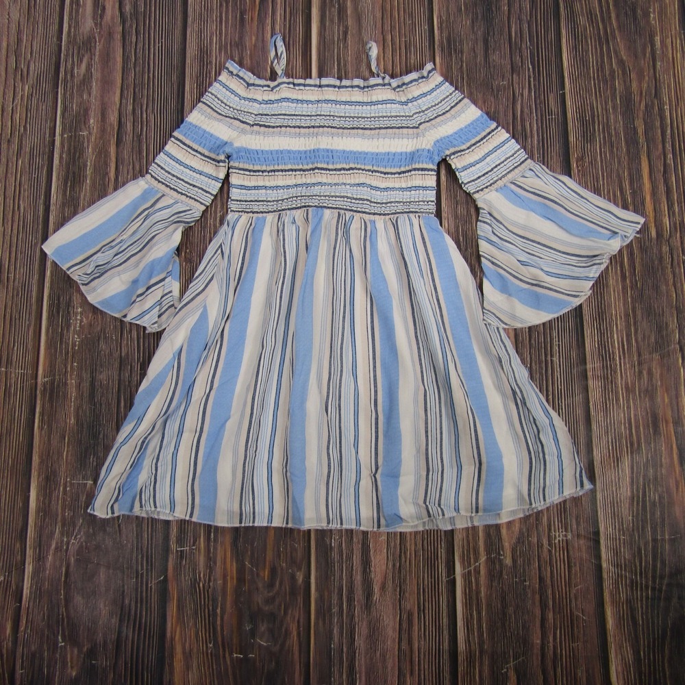 Truly Me Sara Sara NEW NWT Girls Size 7 White Blue Striped‎ Flowy Sleeve Dress